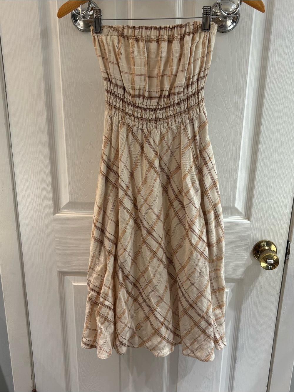 Vintage Y2K Gianni Bini Strapless Linen Plaid Dress Women’s Size 0